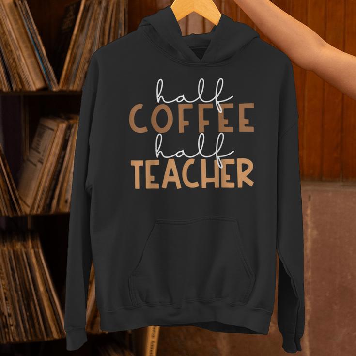 First Day Back To School Half Coffee Half Teacher Women Unisex Hoodie, gift for family, gift for coworker