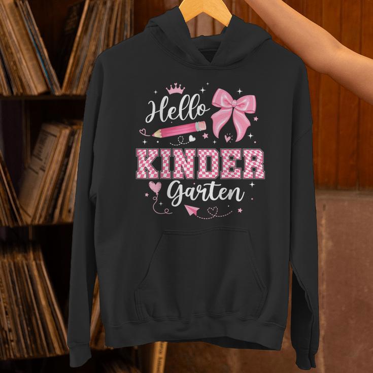 First Day Of School Teacher Girl Coquette Hello Kindergarten Unisex Hoodie, gift for family, gift for coworker First Day Of School Teacher Girl Coquette Hello Kindergarten Unisex Hoodie, gift for family, gift for coworker