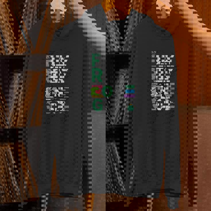 Frog Fully Rely On God 面白いレトロラブハートカエル愛好家 長袖tシャツ パーカー