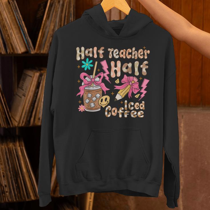 Half Teacher Half Iced Coffee Back To School Unisex Hoodie, gift for family, gift for coworker Half Teacher Half Iced Coffee Back To School Unisex Hoodie, gift for family, gift for coworker