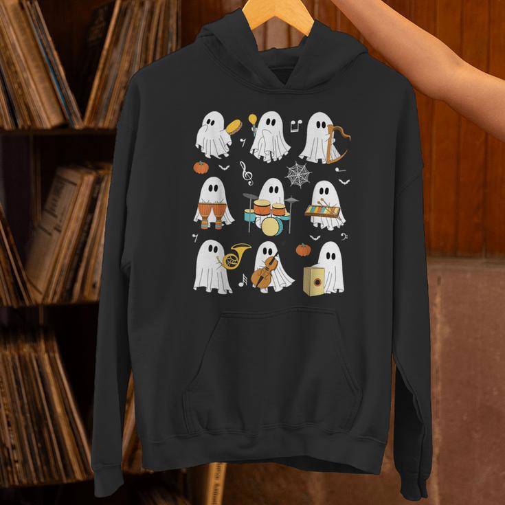 Halloween Ghost Playing Musical Instruments Music Teacher Unisex Hoodie, gift for family, gift for coworker