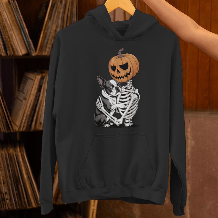 Halloween Skeleton Boston Terrier Unisex Hoodie, Boston Terrier Halloween Hoodies, gift for family, gift for coworker