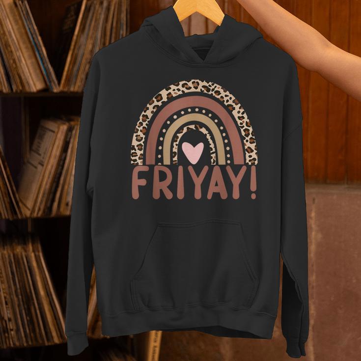 Happy Fri-Yay Friday Lovers Fun Teacher Leopard Rainbow Men Women Girls Kids Unisex Hoodie, gift for family, gift for coworker
