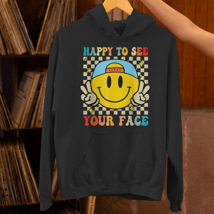 Happy To See Your Face Hippie Smile Back To School Teachers Unisex Hoodie, gift for family, gift for coworker