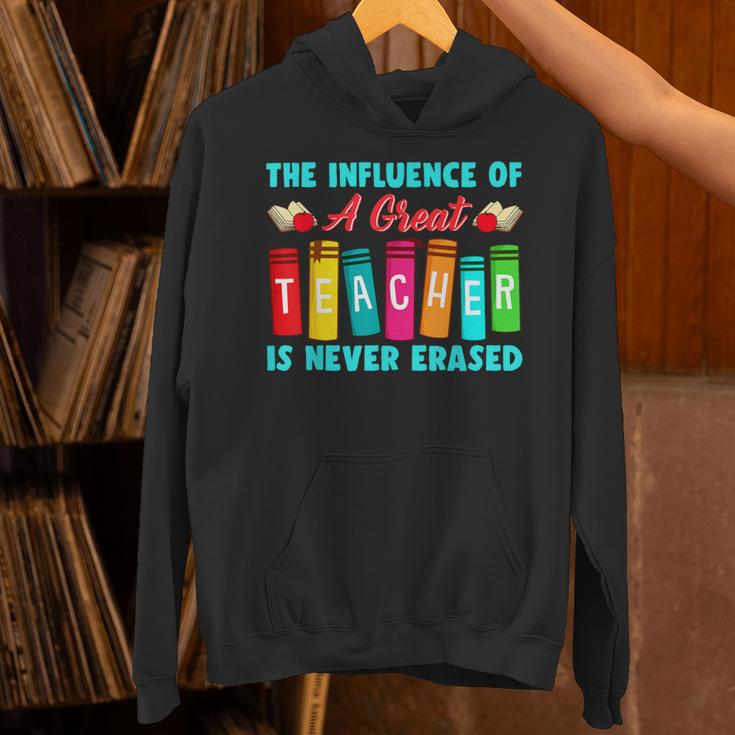 THE INFLUENCE OF A GREAT TEACHER IS NEVER ERASED Teaching For Men Women Girls Kids Unisex Hoodie, gift for family, gift for coworker