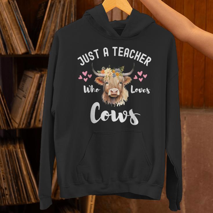 Just A Teacher Who Loves Cows Shirt Cute Highland Cow Unisex Hoodie, gift for family, gift for coworker