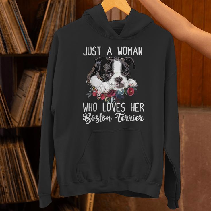 Just a Woman Who Loves Her Boston Terrier Cute Dog Mom Unisex Hoodie, Boston Terrier Mom Hoodies, gift for family, gift for coworker