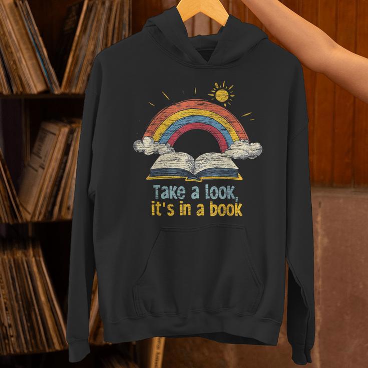 Take a Look It's In a Book Vintage Reading Teacher Rainbow Unisex Hoodie, gift for family, gift for coworker Take a Look It's In a Book Vintage Reading Teacher Rainbow Unisex Hoodie, gift for family, gift for coworker