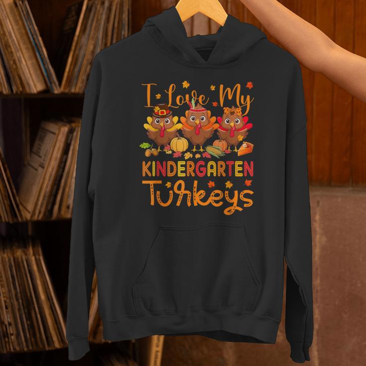 I Love My Kindergarten Turkeys Thanksgiving Teacher Students Unisex Hoodie, gift for family, gift for coworker