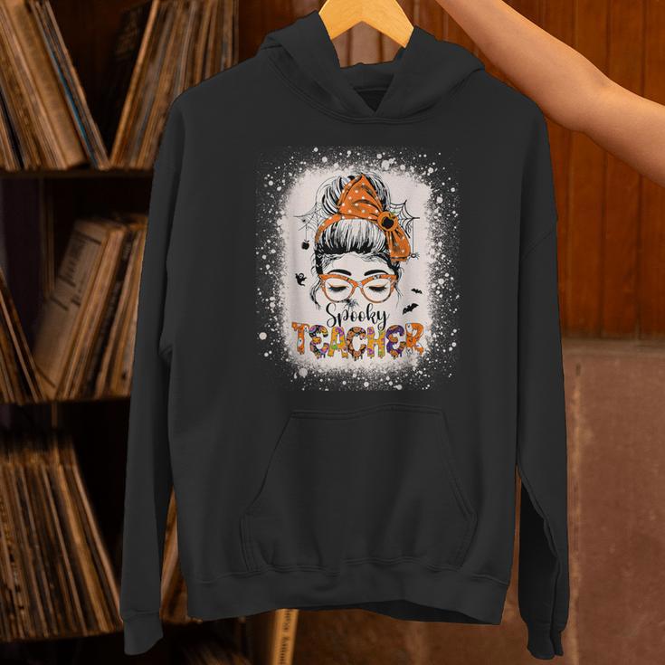 Messy Bun Spooky Teacher Bleached Halloween Teachers Unisex Hoodie, gift for family, gift for coworker Messy Bun Spooky Teacher Bleached Halloween Teachers Unisex Hoodie, gift for family, gift for coworker