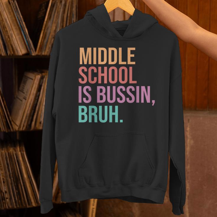Middle School Teacher Middle School Is Bussin Bruh Unisex Hoodie, gift for family, gift for coworker Middle School Teacher Middle School Is Bussin Bruh Unisex Hoodie, gift for family, gift for coworker