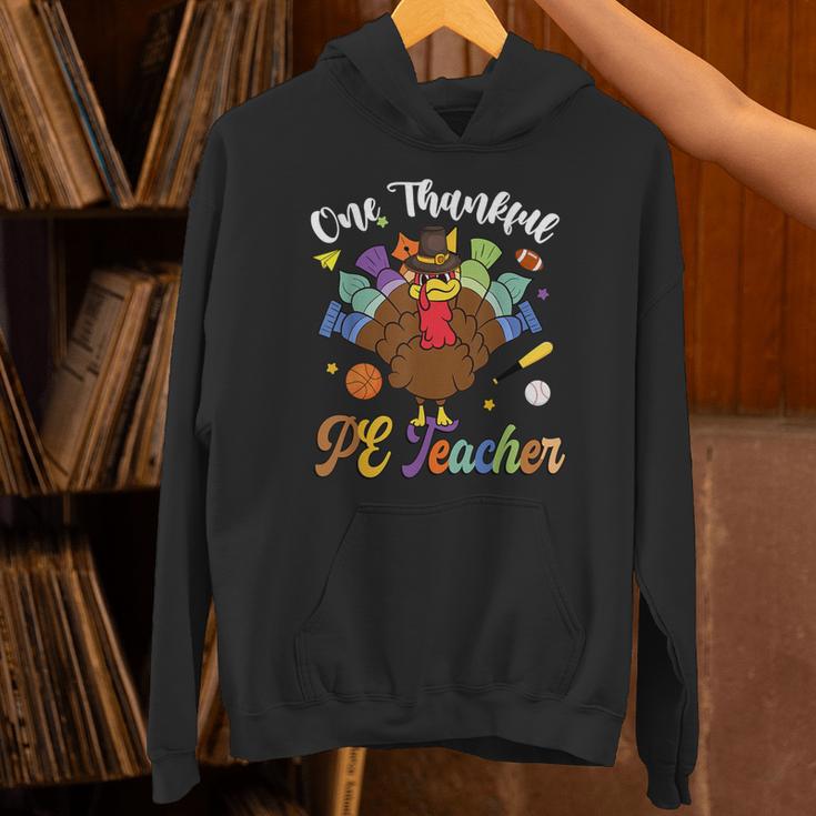 One Thankful PE Teacher Turkey Thanksgiving -Adults & Kids Classic Fit Polyester 100 Short Sleeve Unisex Hoodie, Pe Teacher Hoodies, gift for family, gift for coworker