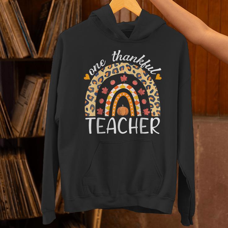 One Thankful Teacher Thanksgiving Rainbow Leopard Fall Unisex Hoodie, gift for family, gift for coworker One Thankful Teacher Thanksgiving Rainbow Leopard Fall Unisex Hoodie, gift for family, gift for coworker