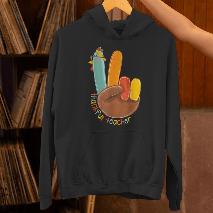 One Thankful Teacher Thanksgiving Turkey Peace Hand Sign Unisex Hoodie, gift for family, gift for coworker One Thankful Teacher Thanksgiving Turkey Peace Hand Sign Unisex Hoodie, gift for family, gift for coworker