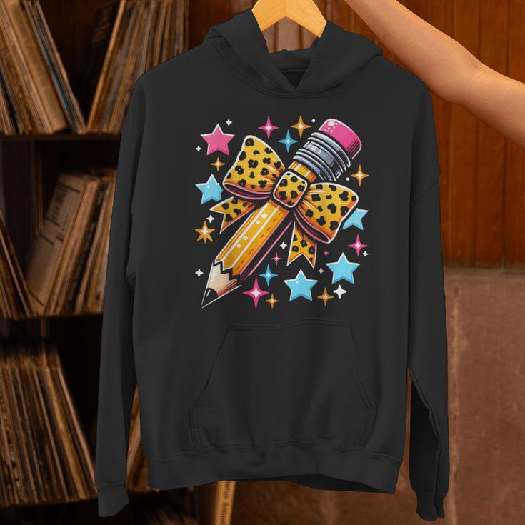 Pencil Leopard Coquette Bow Teacher Life Back To School Unisex Hoodie, gift for family, gift for coworker