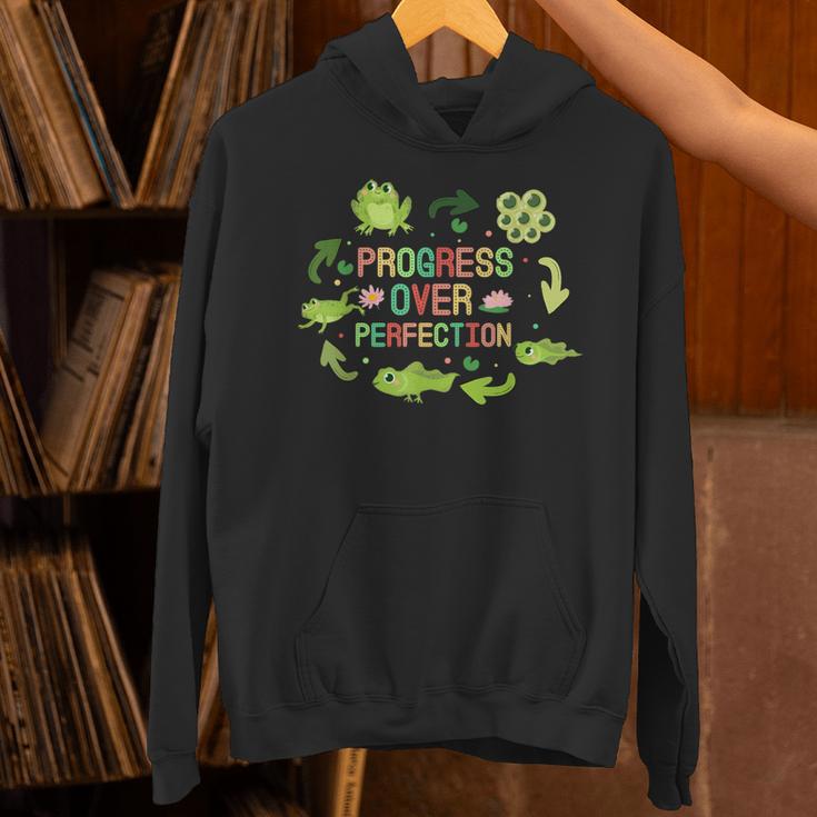 Progress Over Perfection Frog Back To School Teacher Unisex Hoodie, gift for family, gift for coworker
