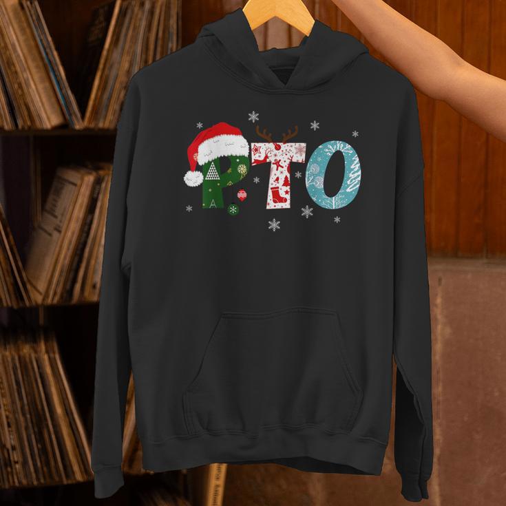 PTO Santa Hat Reindeer Parent Teacher Organization Christmas Unisex Hoodie, gift for family, gift for coworker