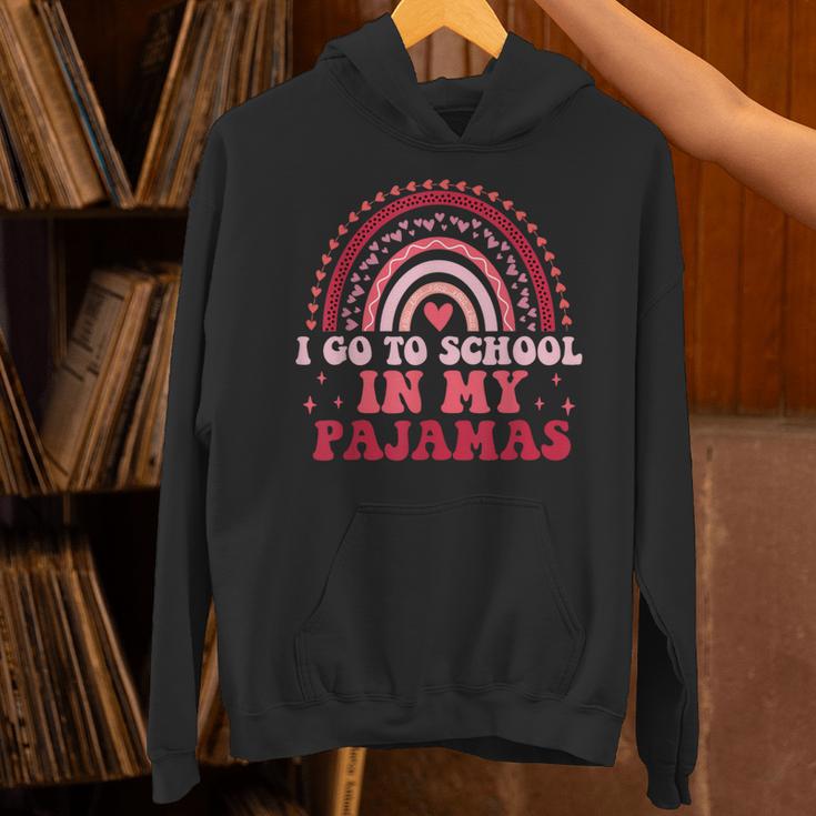Rainbow Homeschool Mom Teacher I Go To School In My Pajamas Unisex Hoodie, gift for family, gift for coworker Rainbow Homeschool Mom Teacher I Go To School In My Pajamas Unisex Hoodie, gift for family, gift for coworker