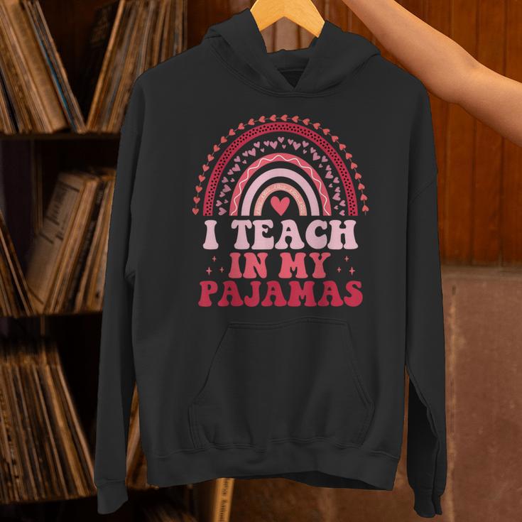 Rainbow Retro Homeschool Mom Teacher I Teach In My Pajamas Unisex Hoodie, gift for family, gift for coworker
