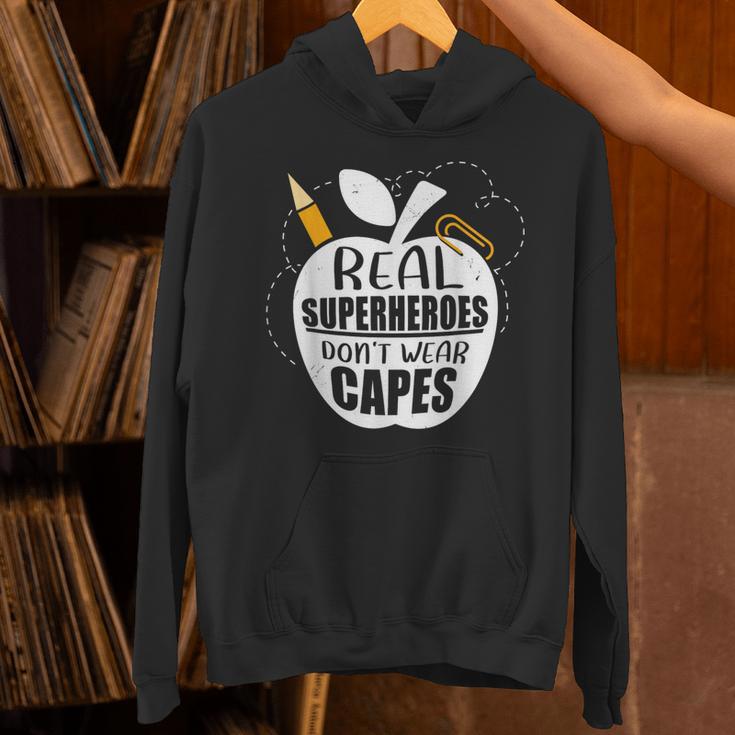 Real Superheroes Wear No Capes Teacher Design Teach Unisex Hoodie, gift for family, gift for coworker