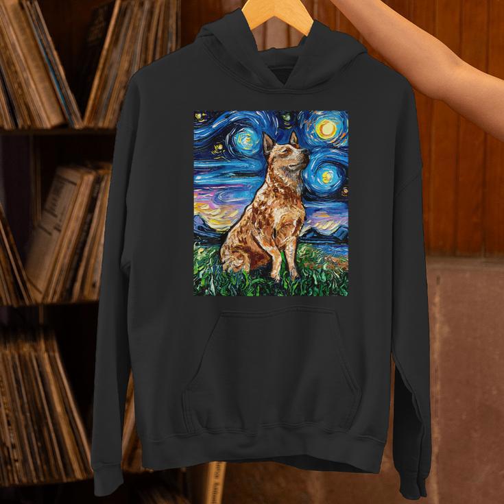 Red Heeler Starry Night Cattle Dog Colorful Art By Aja For Men Women Girls Kids Unisex Hoodie, gift for family, gift for coworker