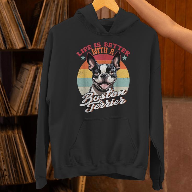 Retro Life Is Better With Boston Terrier Mom Dog Lover Unisex Hoodie, Boston Terrier Mom Hoodies, gift for family, gift for coworker