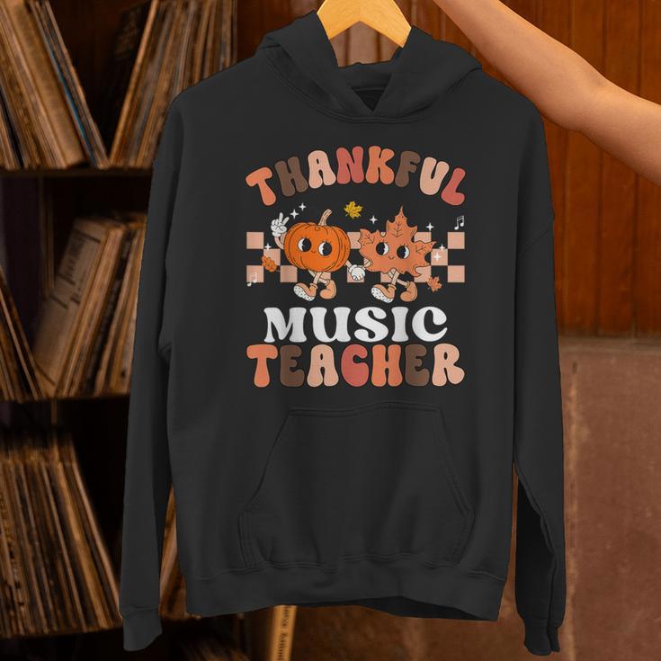 Retro Thankful Music Teacher Pumpkin Fall Thanksgiving Unisex Hoodie, gift for family, gift for coworker