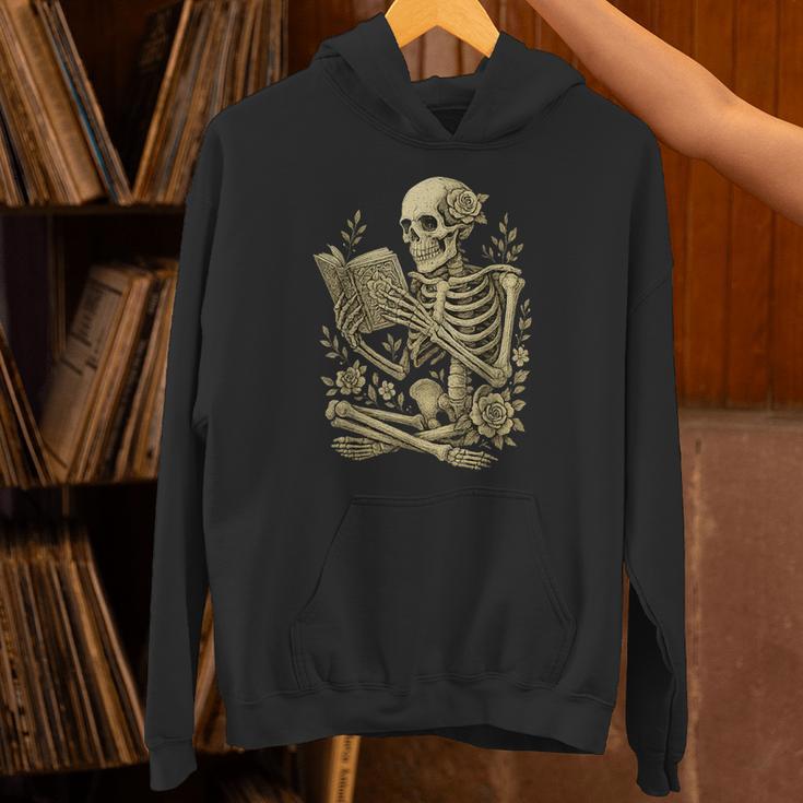 Skeleton Book Floral Skull Halloween Teacher Costume Unisex Hoodie, gift for family, gift for coworker
