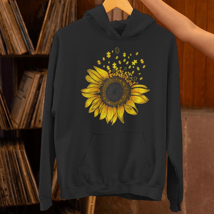 Sunflower Puzzle Pieces Autism Awareness For Mom Teacher For Women Unisex Hoodie, gift for family, gift for coworker