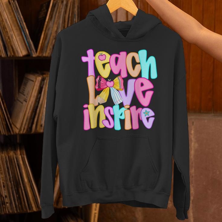 Teach Love Inspire Preppy Back To School Teacher Women Unisex Hoodie, gift for family, gift for coworker