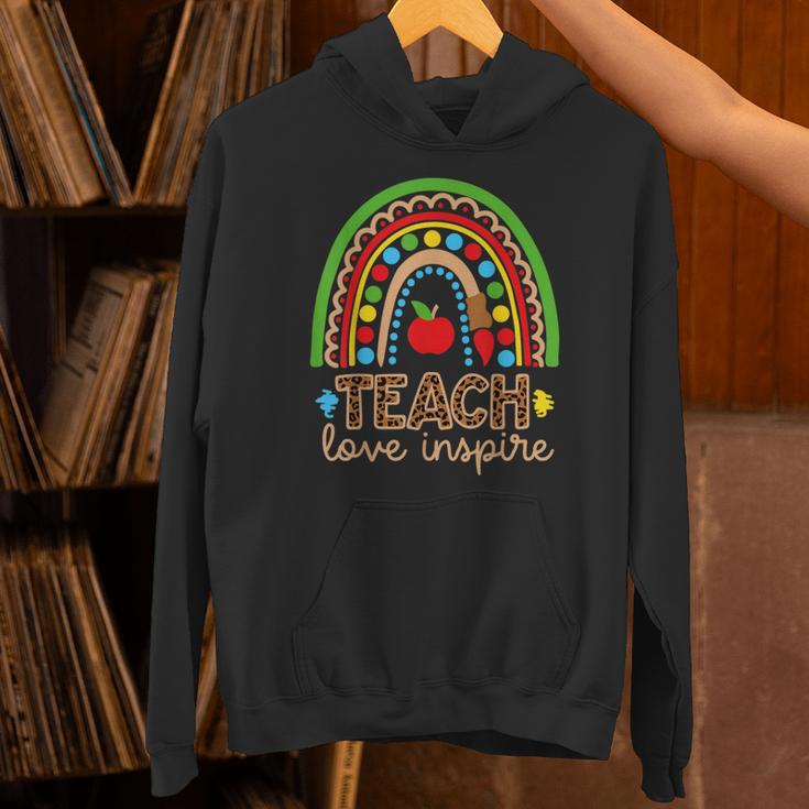 Teach Love Inspire Rainbow Leopard Cheetah Print Teacher Unisex Hoodie, gift for family, gift for coworker Teach Love Inspire Rainbow Leopard Cheetah Print Teacher Unisex Hoodie, gift for family, gift for coworker