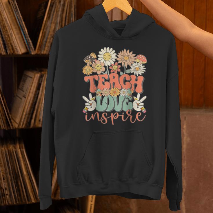 Teach Love Inspire Retro Groovy Daisy Back To School Teacher For Men Women Kids Unisex Hoodie, Groovy Teacher Hoodies, gift for family, gift for coworker Teach Love Inspire Retro Groovy Daisy Back To School Teacher For Men Women Kids Unisex Hoodie, Groovy Teacher Hoodies, gift for family, gift for coworker