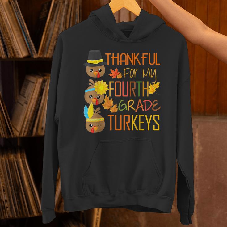 Thankful For My 4th Grade Turkey Thanksgiving Turkey Teacher Unisex Hoodie, 4th Grade Teacher Hoodies, gift for family, gift for coworker