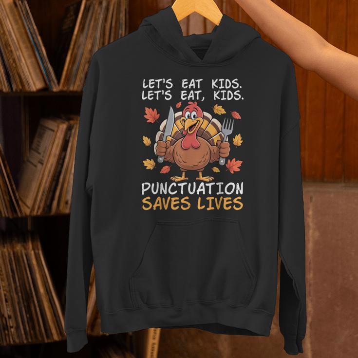 Thanksgiving Teacher Turkey Lets Eat Kids Punctuation Unisex Hoodie, gift for family, gift for coworker