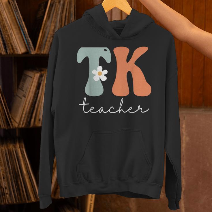 TK Teacher Retro Groovy Vintage Happy First Day Of School Unisex Hoodie, Groovy Teacher Hoodies, gift for family, gift for coworker