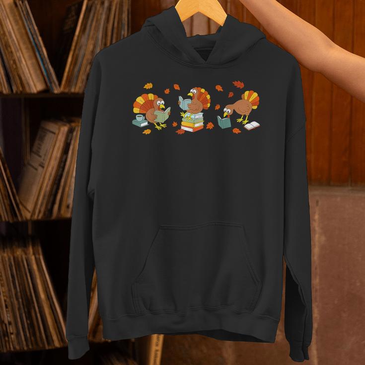 Turkey Reading Books Fall Thanksgiving Teacher Book Lovers Unisex Hoodie, gift for family, gift for coworker