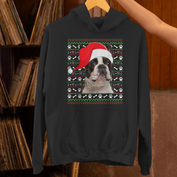 Ugly Xmas Sweater Santa Boston Terrier Dog Christmas For Men Women Kids Unisex Hoodie, Boston Terrier Christmas Hoodies, gift for family, gift for coworker