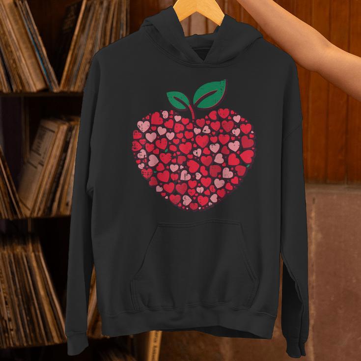 Valentines Day Teacher Hearts Apple Love Teach Women Men Unisex Hoodie, gift for family, gift for coworker