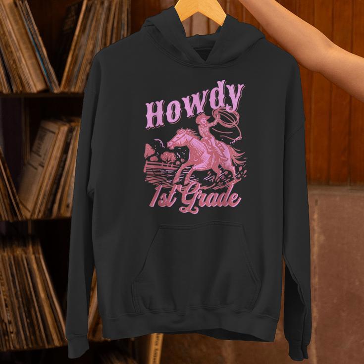 Vintage Howdy First Grade Cowgirl Teacher Western School Unisex Hoodie, First Grade Teacher Hoodies, gift for family, gift for coworker