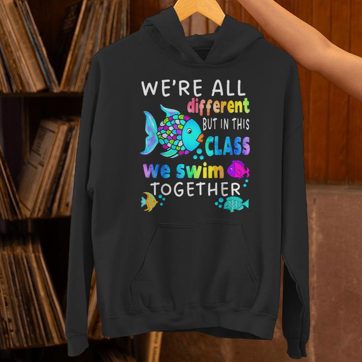 We'Re All Different But We Swim Together Elementary Teacher Unisex Hoodie, gift for family, gift for coworker