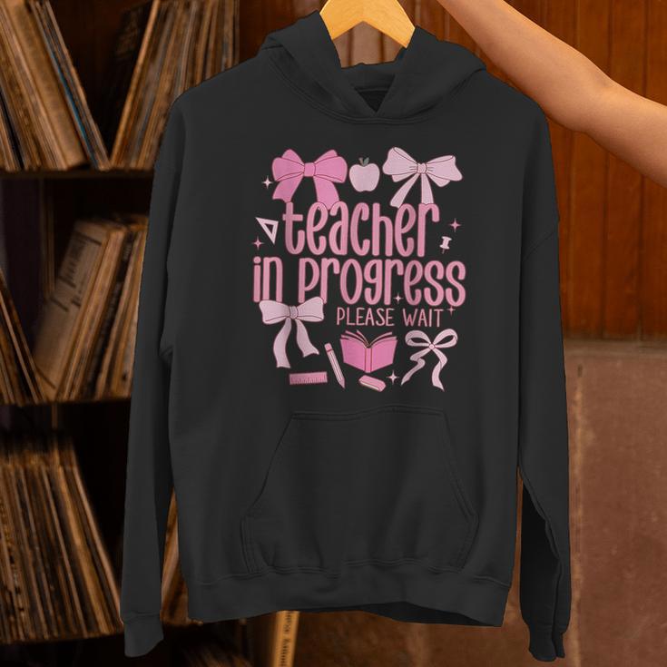 Women Teacher In Progress Coquette Pink Bow Future Teacher Unisex Hoodie, Future Teacher Hoodies, gift for family, gift for coworker