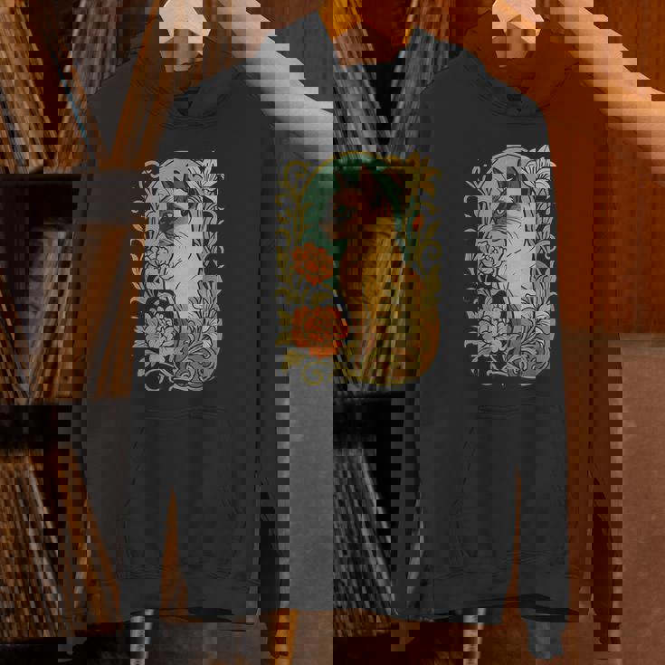 エレガントなガーデンフローラルに囲まれたヴィンテージシャム猫 パーカー