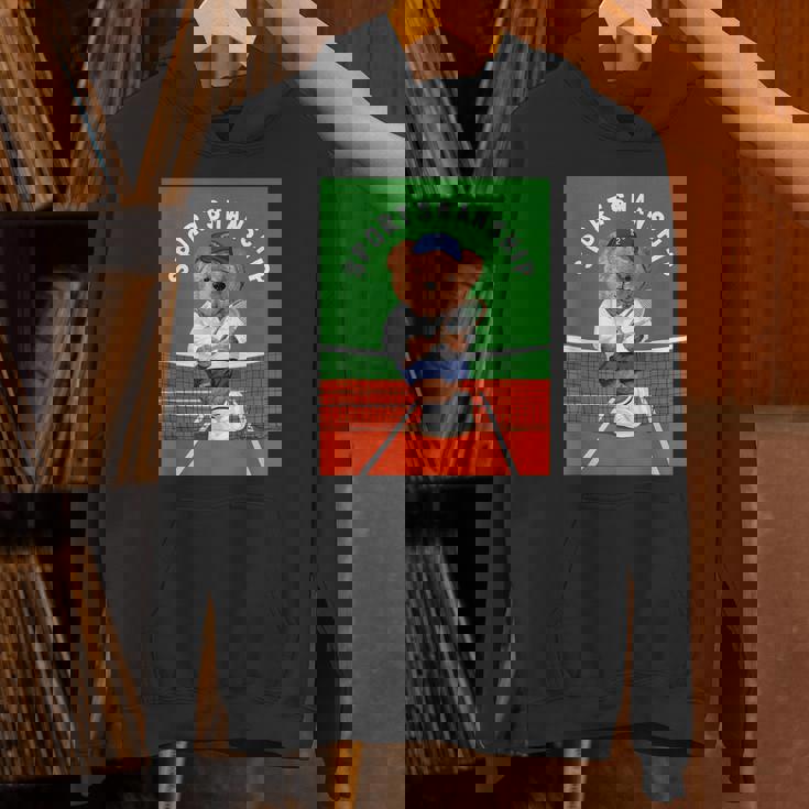 クールなテディベア テニス イラスト グラフィックデザイン パーカー