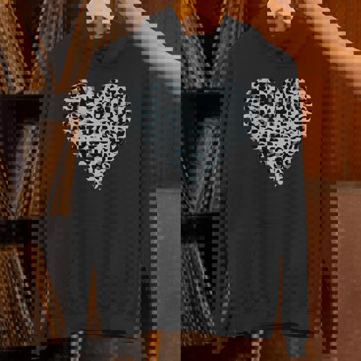 グレーとブラック ヒョウ柄 アニマルプリント ハート パーカー