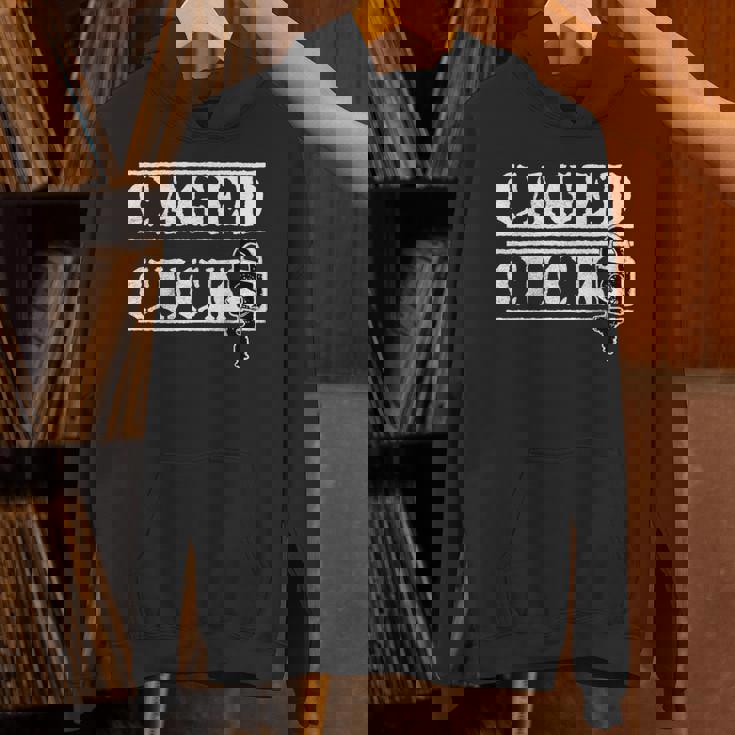 ケージドされた従順なコック、フェムドム カッコド 男性 貞操プレイ 長袖tシャツ パーカー