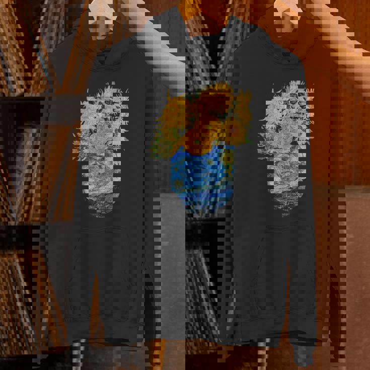 ゴッホ ひまわり&星月夜ポケット 美的アート パーカー