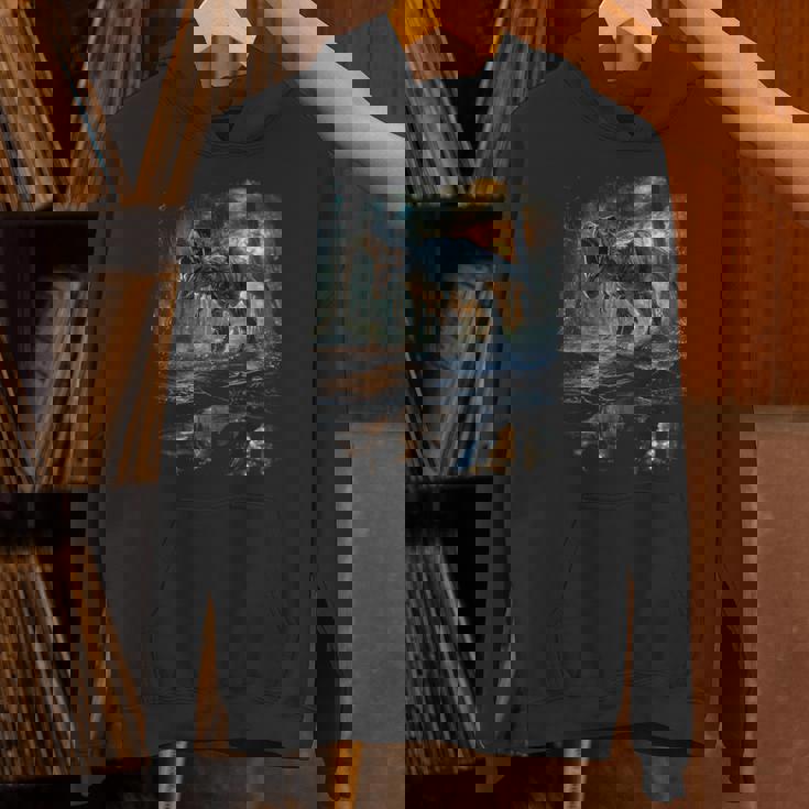 ティレックス 夜に吠える恐竜 リアルなグラフィックデザイン 長袖tシャツ パーカー