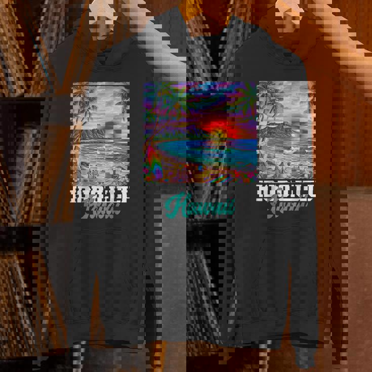 ホノルル ハワイ ハワイアン 波 ビーチ 夏 サーフィン レトロ パーカー