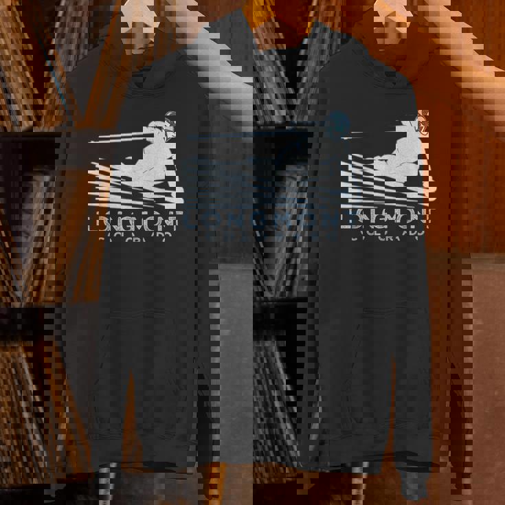 レトロ スキー ロングモント コロラドイラスト ヴィンテージ スノー スキー パーカー