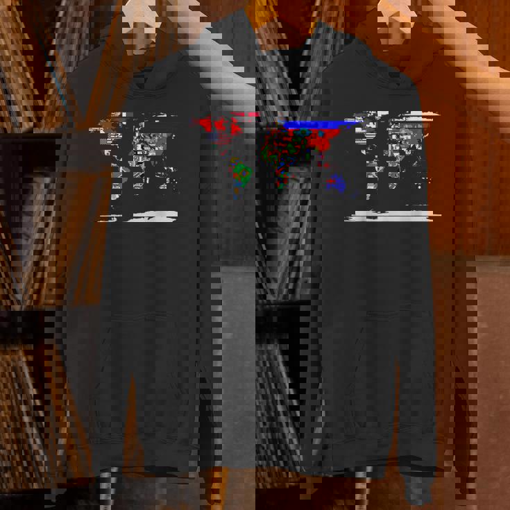 世界地図と世界の国の旗 パーカー